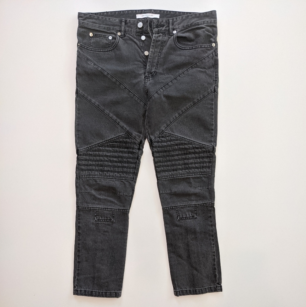 GIVENCHY Paris Black Moto Biker Button Fly Mens Skinny Jeans Size 30